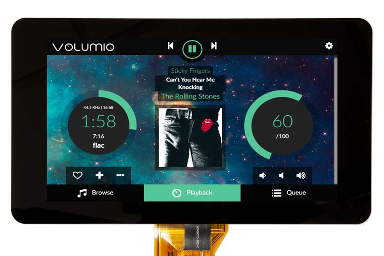 Volumio music player running on a Raspberry Pi with touchscreen display